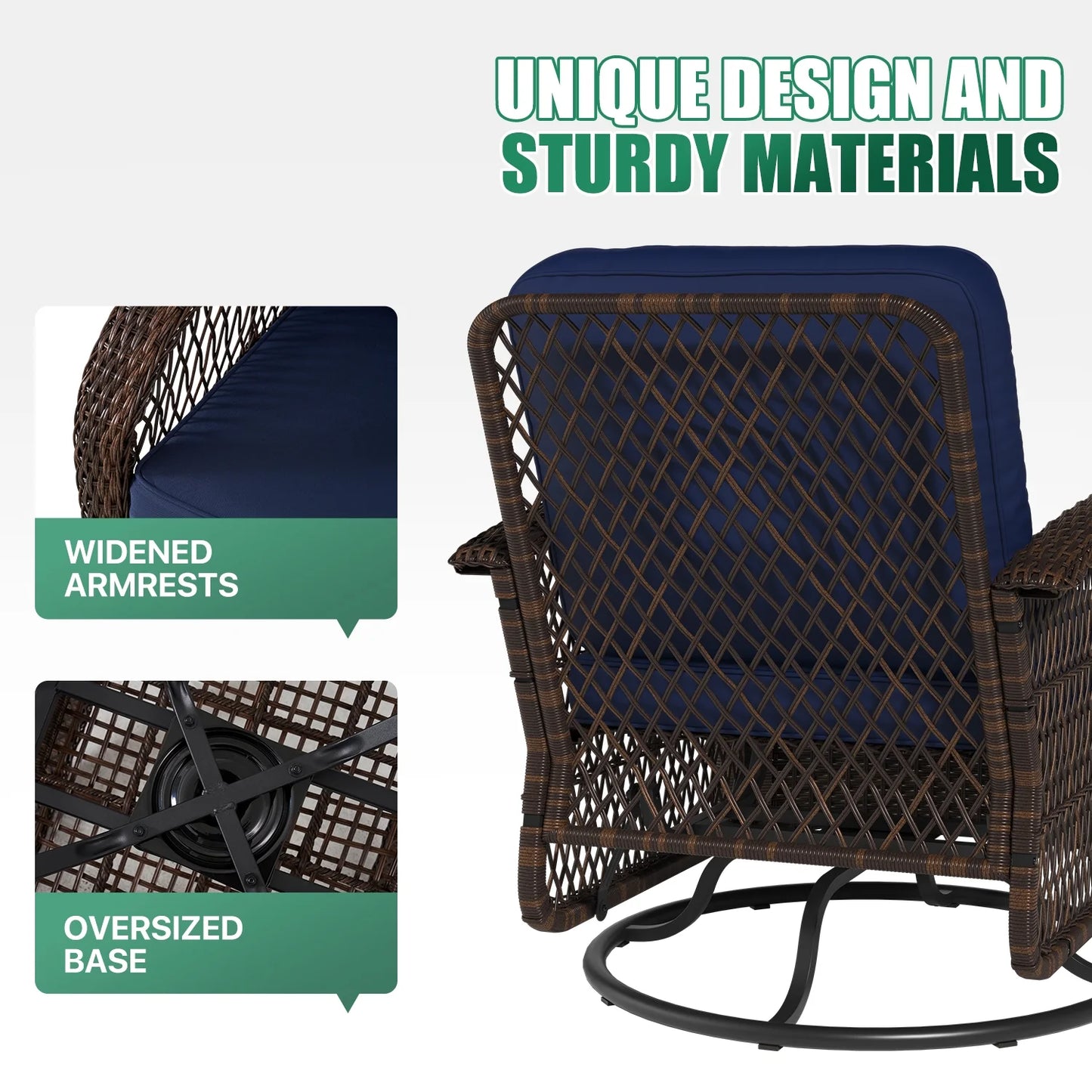 Clouddwell 3 Piece Patio Furniture Set Wicker Rattan Patio Conversation Set Outdoor Sectional Sofa Set with Coffee Table and Blue Cushions