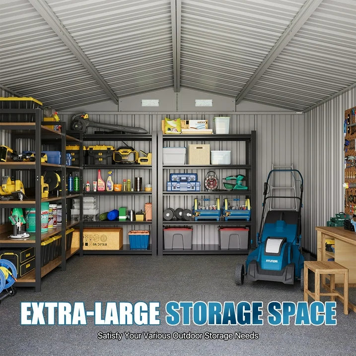 Clouddwell 10 x 12FT Shed Outdoor Storage Shed with Double Hinged Large Door, Large Metal Shed with Lockable Door & Sloped Roof for Garden, Backyard, Patio and Backyard, Black