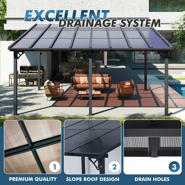 Sumnthink 12'x16' Gazebo for Patio, Gazebo Pergola with Sloped Roof, Large Wall-Mounted Heavy Duty Awnings, for Patio, Deck and Backyard
