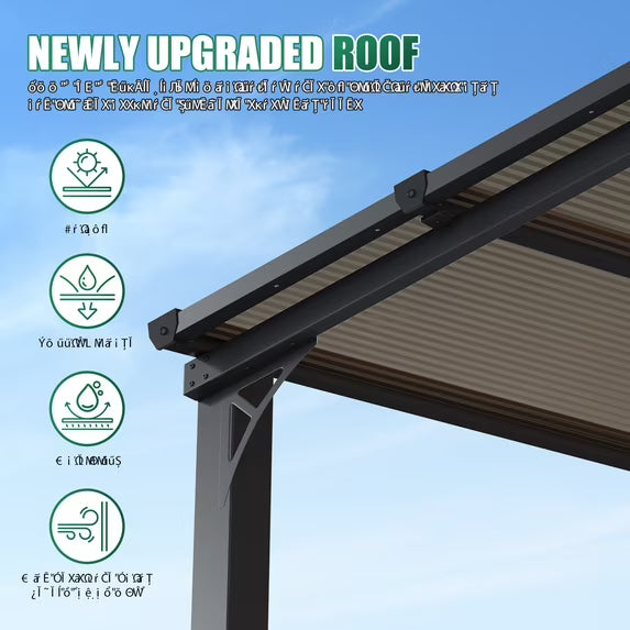 LazySunsets 10x12 FT Wall-Mounted Aluminum Gazebo Polycarbonate Roof with Full Mosquito Netting & Privacy Curtains