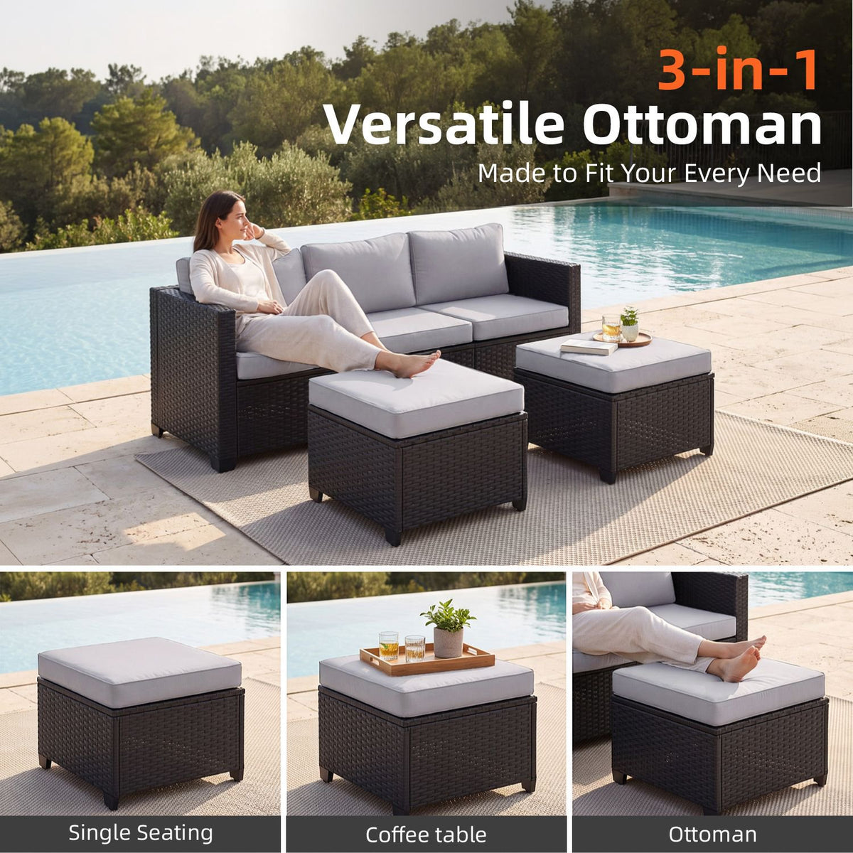 Dateyes 7 Seats Patio Furniture Set, Rattan Wicker Outdoor Conversation Sectional Sofa Set with Storage Coffee Table and Waterproof Cover,Gray