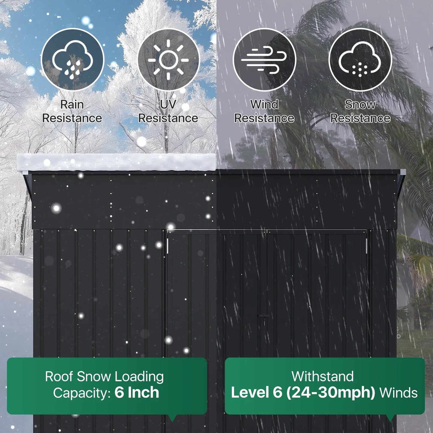 Clouddwell 8ft x 6ft Heavy-Duty Metal Storage Shed with 3 Doors, Lockable Lean-To Design, Weatherproof for Garden & Tools (Black)