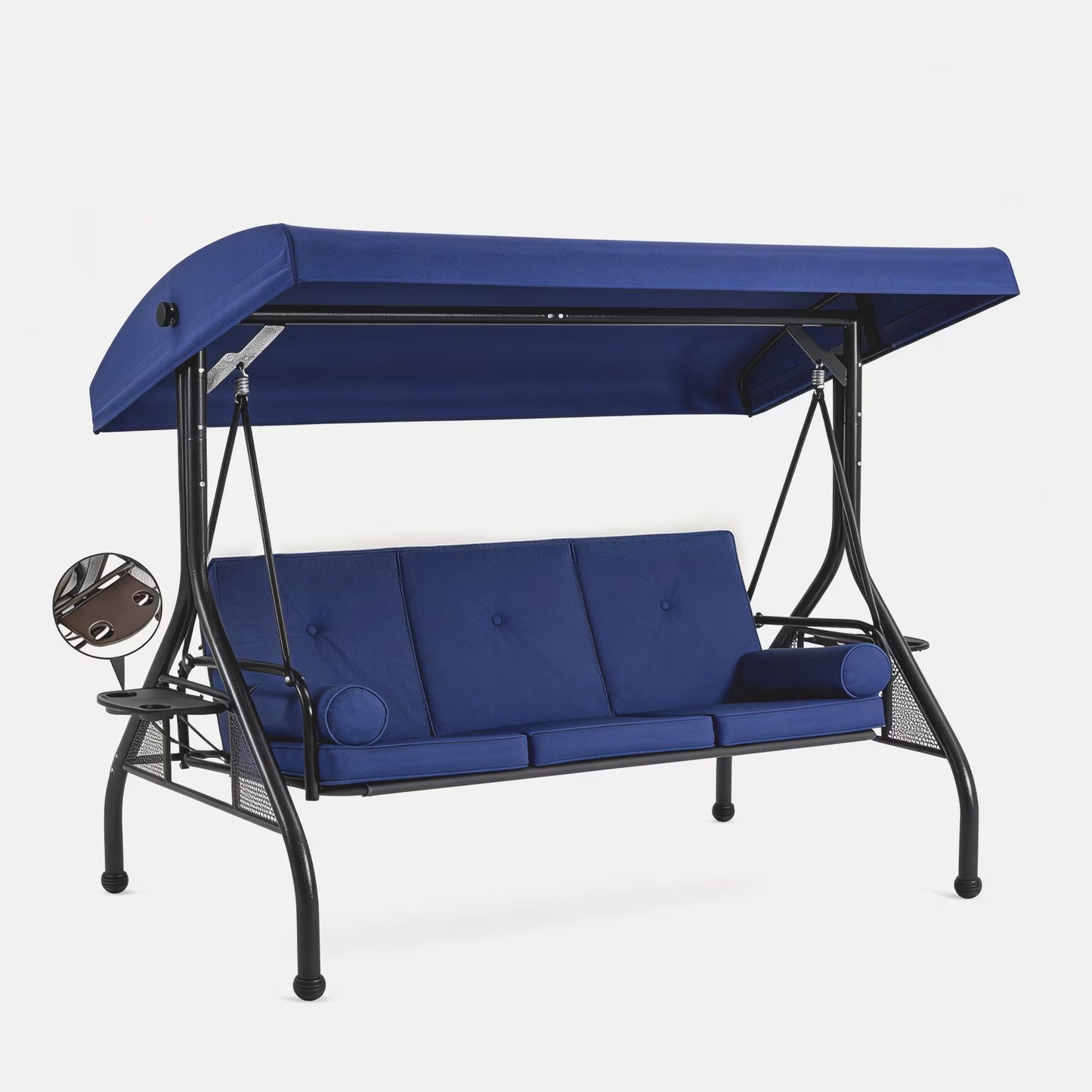 Clouddwell Outdoor Porch Swing with Stand and Canopy, 3-Seat Porch Swing with Stand for Garden, Yard & Balcony, Blue